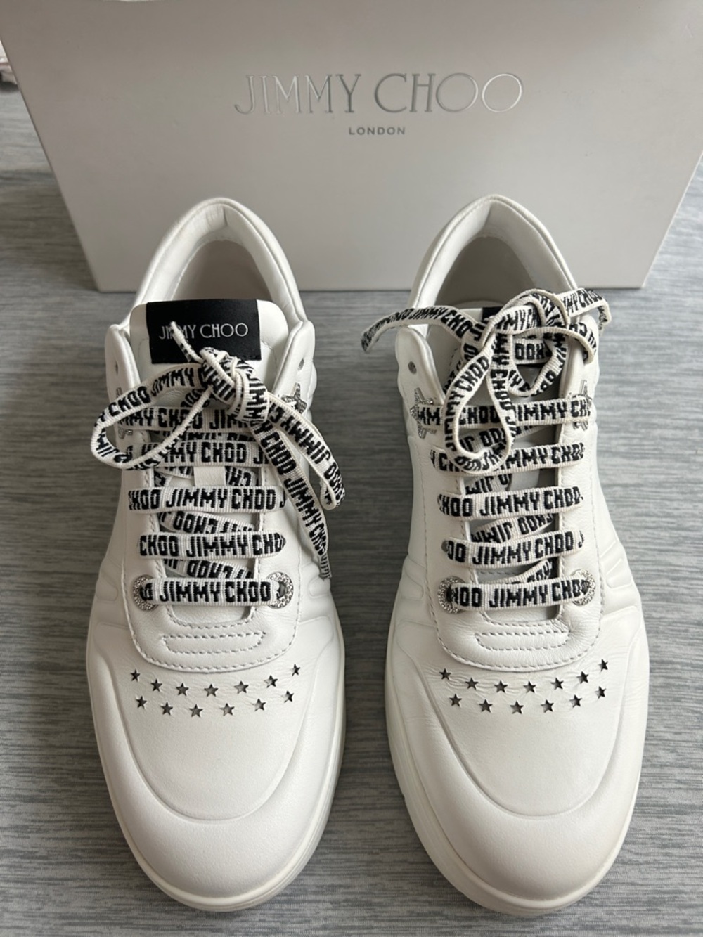 Jimmy Choo White Platform Logo-Print Lace Sneakers